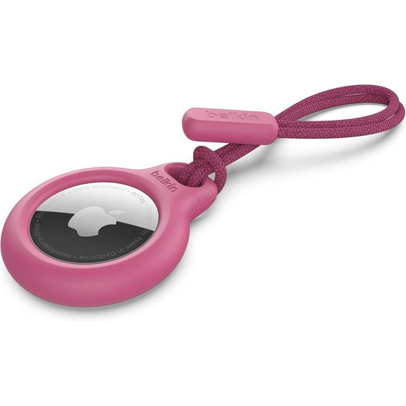 Belkin Apple Airtag Secure Holder With Strap - Apple Air Tag Keychain - Airtag Holder With Strap For Key Ring - Airtag Keychain Accessories - Scratch Resistant Airtag Case With Raised Edges - Pink