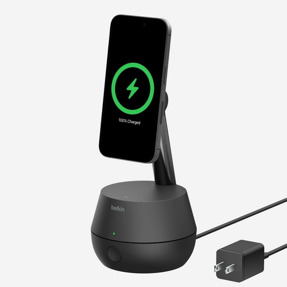 Belkin Auto-Tracking Stand Pro with DockKit, MagSafe Compatible Wireless Charging, 360-Degree Tracking, and iOS Integration for iPhone 15 Series, iPhone 14 Series, & More, 5ft AC Plug Included - Black