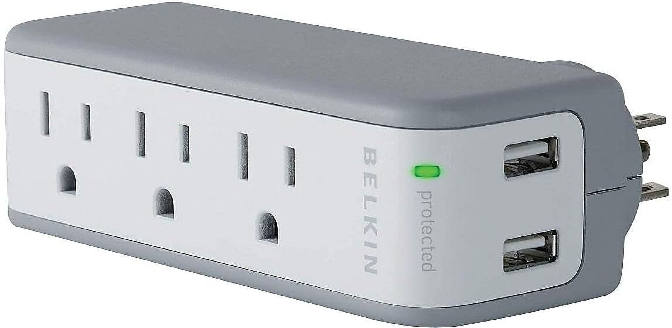 White 3-Outlet Travel Surge Protector with USB Ports