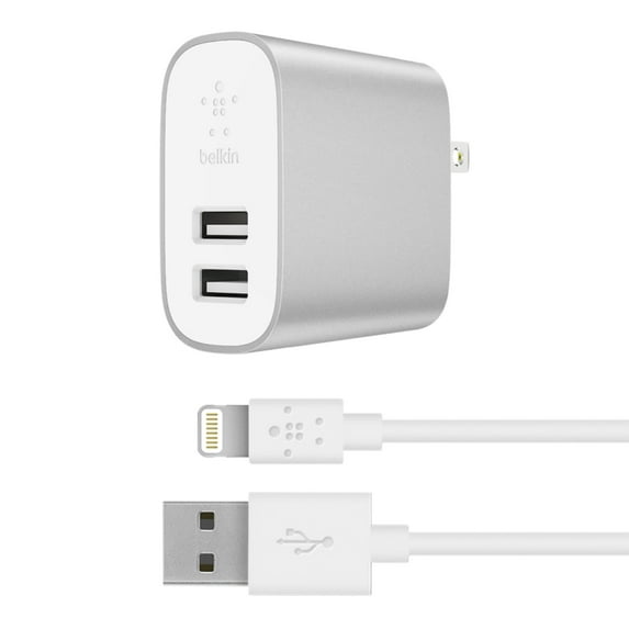 Belkin BOOSTCHARGE 2-Port Home Charger Plus Lightning to USB-A Cable, White