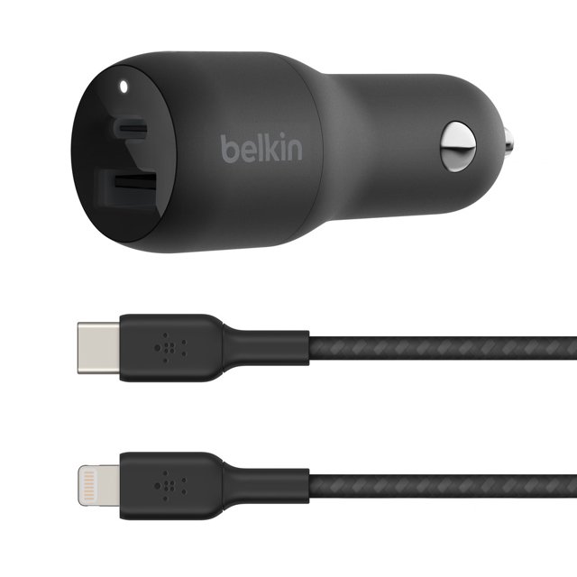 Belkin BOOSTCHARGE 30W USB C & USB A Car Charger + USB C to Lightning Cable, 5 ft