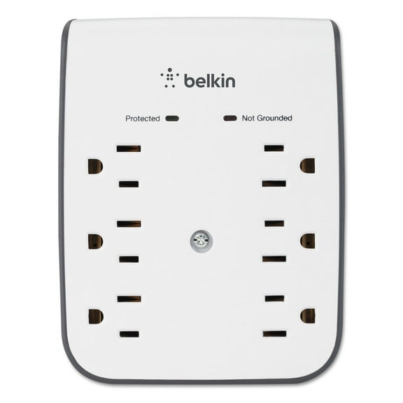 Belkin BSV602TT SurgePlus 900 J USB Wall Mount Charger with 6 AC Outlets and 2 USB Ports - White/Black
