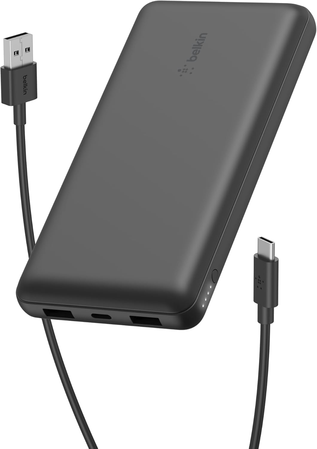 Belkin Portable Charger, USB-C Power Bank 20,000mAh w/ 2 USB-A Ports, 15W w/ Type-A to Type-C Cable for iPhones, Samsung Galaxy & More - Black