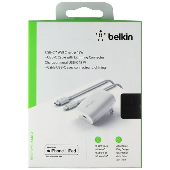 Belkin BoostCharge 18W USB-C Wall Charger with 4-Ft 8-Pin Cable White