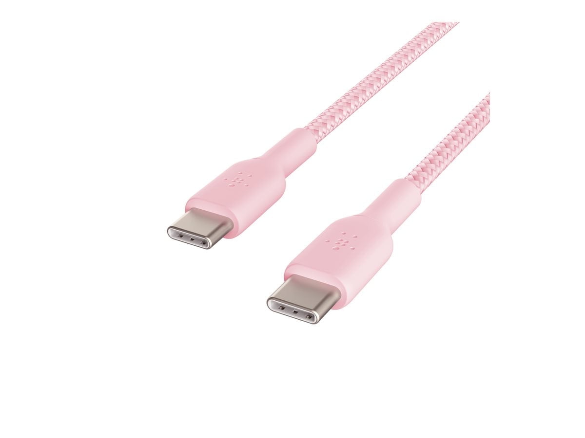 Belkin BoostCharge (2M/6.6ft) Braided USB-C to USB-C Cable for iPhone 16, iPhone 16 Pro, iPhone 16 Pro Max, Galaxy S25, S24, Note, Pixel 9 & 8, iPad Pro, Nintendo Switch 2 & More - Pink