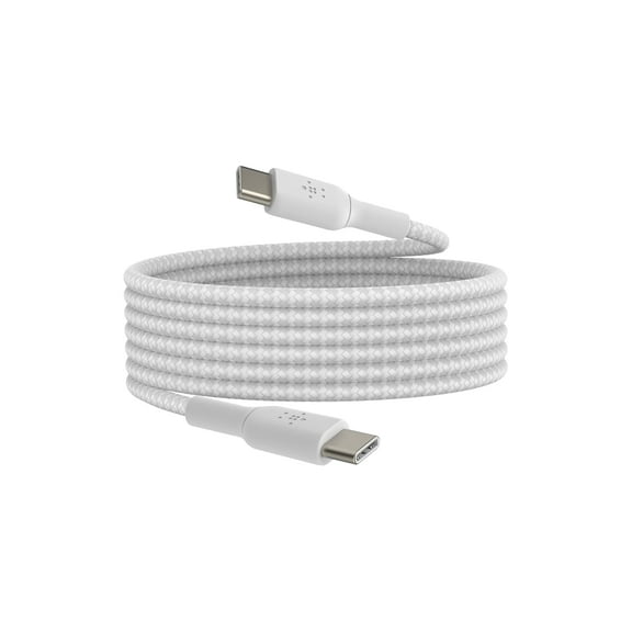 Belkin BoostCharge (2 M/6.6ft) Braided USB-C to USB-C Cable for iPhone 16, iPhone 16 Pro, iPhone 16 Pro Max, Galaxy S25, S24, Galaxy Note, Pixel 9 & 8, iPad Pro, Nintendo Switch 2 & More - White