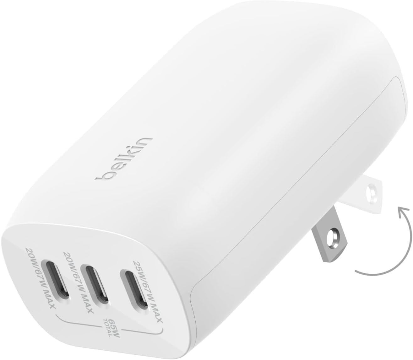 Belkin BoostCharge 3-Port USB-C Wall Charger with PPS 67W, USB-C PD 3.1 Enabled Fast Charging Charger for iPhone 16, MacBook Pro, AirPods, Galaxy, Nintendo Switch 2 & Other PD Enabled Devices - White