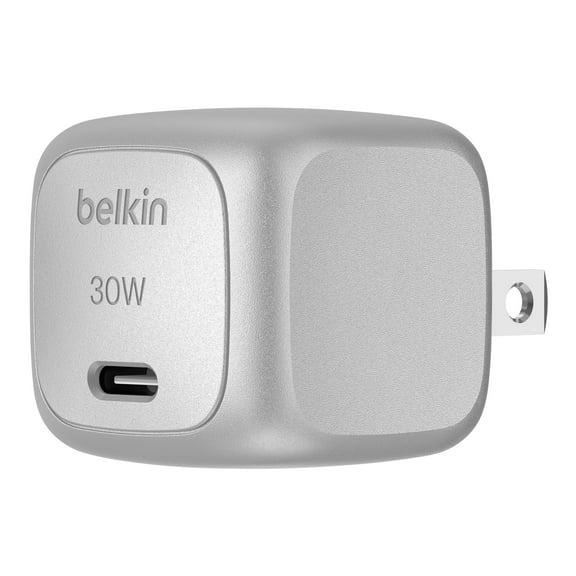 Belkin BoostCharge 30W Cubic Wall Charger, USB-C Power Delivery Fast Charging for Apple iPhone 16,15, 14 Series Models, Samsung Galaxy S24, iPad, AirPods , and More - Silver