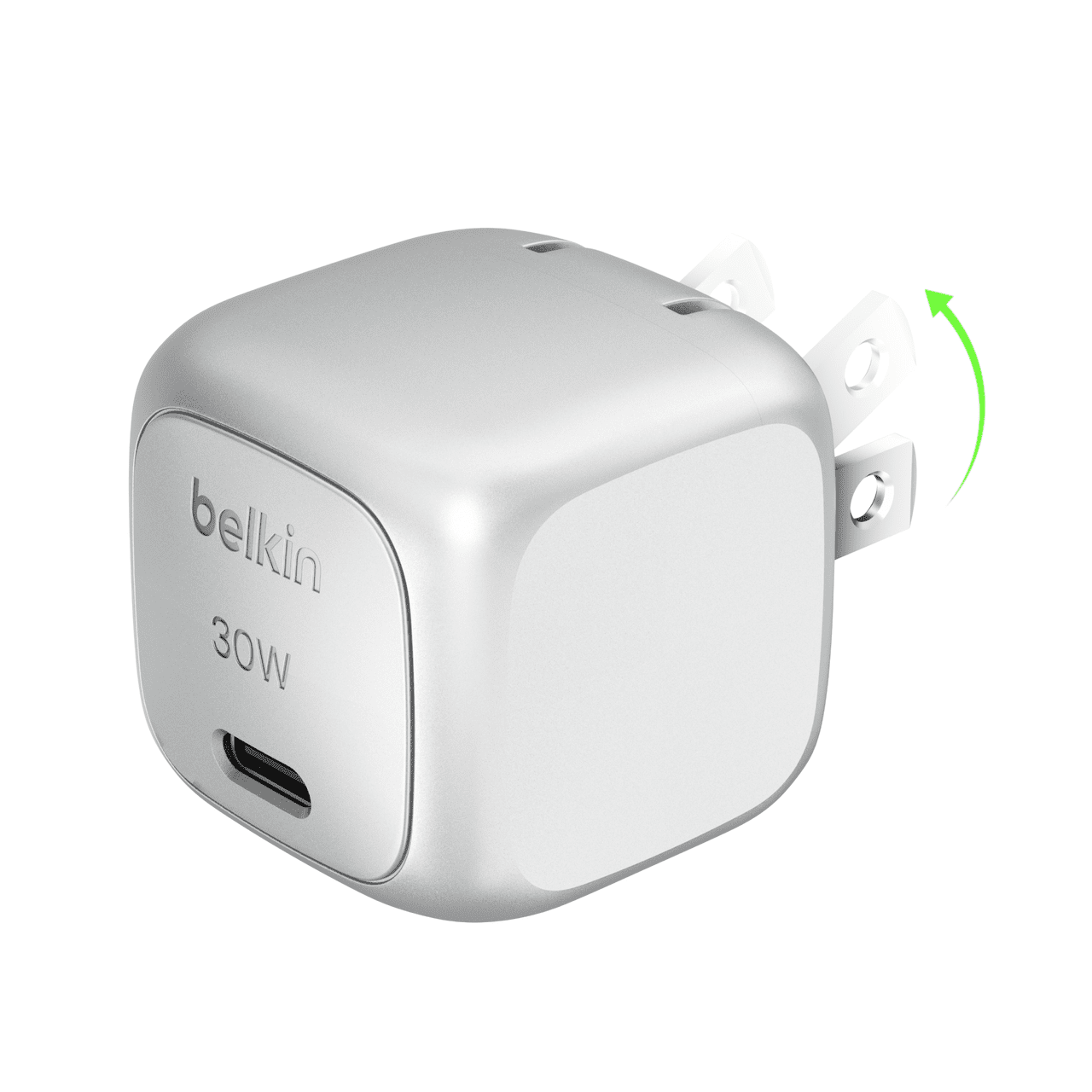 Belkin BoostCharge 30W Cubic Wall Charger, USB-C Power Delivery Fast Charging for Apple iPhone 16,15, 14 Series Models, Samsung Galaxy S24, iPad, AirPods , and More - Silver
