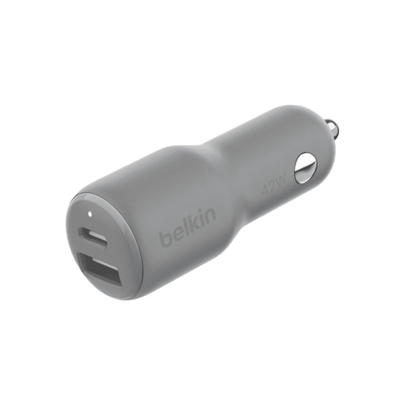 Belkin BoostCharge 42-Watt Dual Port Fast Car Charger w/30W USB-C & 12W USB-A Ports for iPhone 16, 16 Pro, Galaxy S25, S24, Pixel 9 & 8, Nintendo Switch 2 & More - Gray
