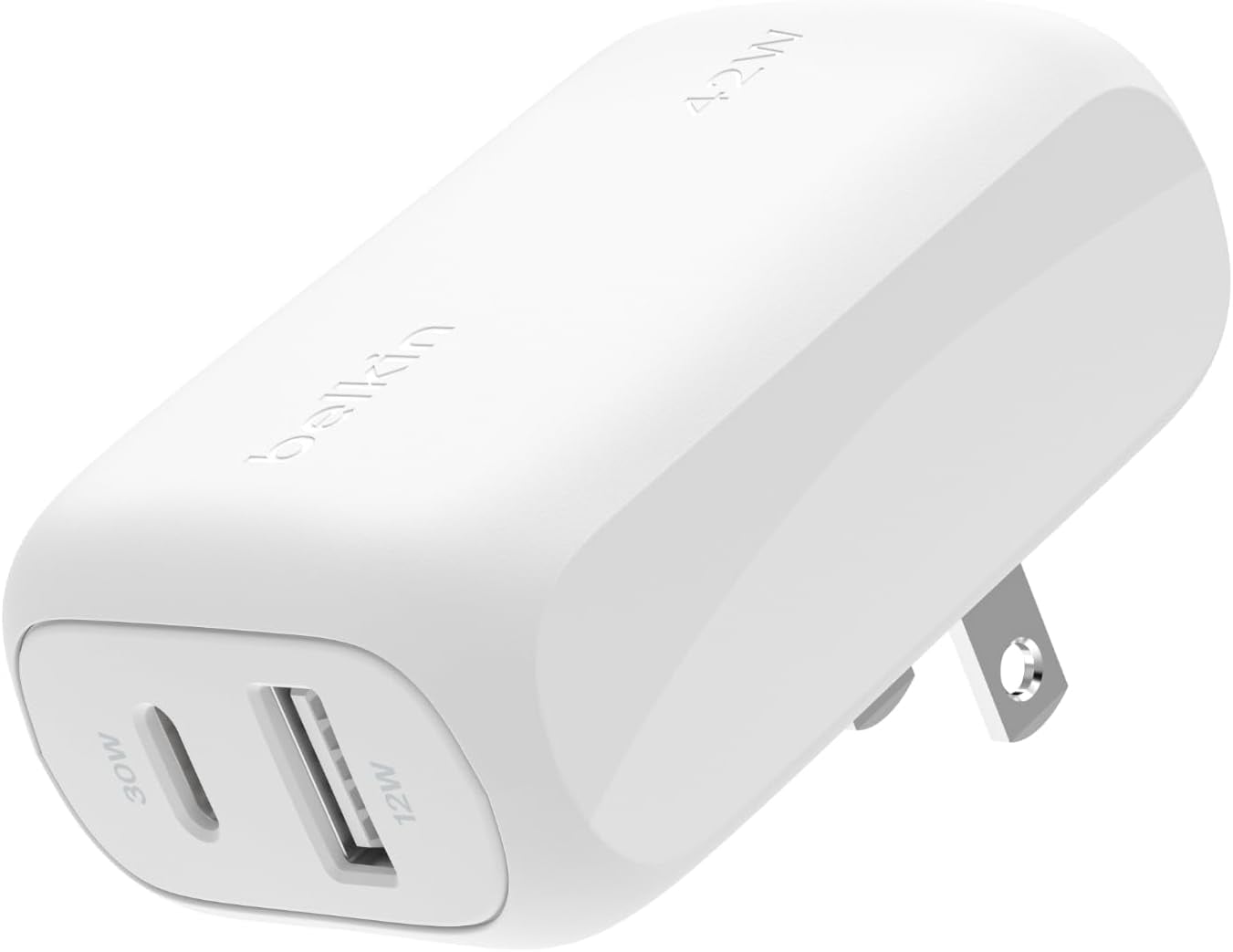 Belkin 42W Dual Port Wall Charger, USB-C + USB-A Charger - Fast Charging for iPhone 16, 15, 14, 13, Pro, Pro Max, Plus, iPad, MacBook, Galaxy S25 Ultra, Pixel, Nintendo Switch 2 & More - White