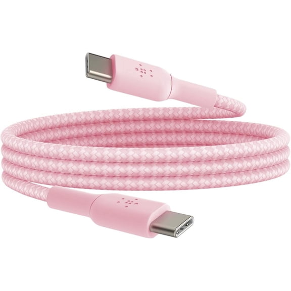 Belkin BoostCharge Braided USB-C to USB-C Cable (1M/3.3ft) for iPhone 16, iPhone 16 Pro, iPhone 16 Pro Max, Galaxy S25, S24, Galaxy Note, Pixel 9 & 8, iPad Pro, Nintendo Switch 2 & More - Pink