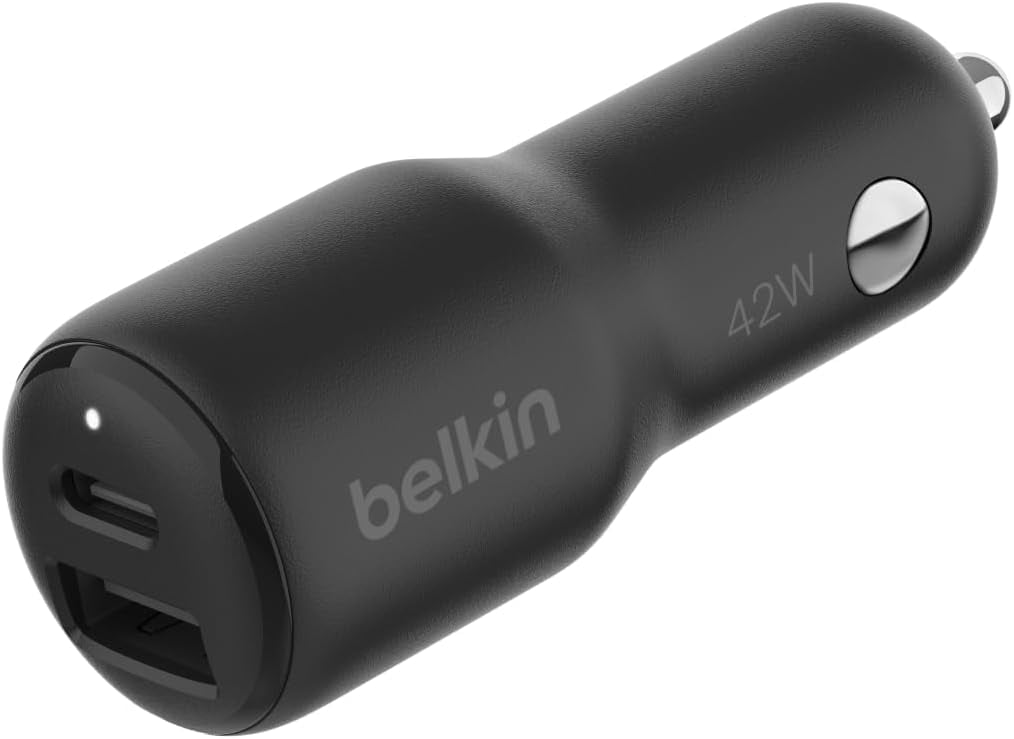 Belkin BoostCharge Dual Car Charger 42W w/Fast Charge USB-C 30W PPS & 12W USB-A Ports for Apple iPhone 16, 16 Pro, 16 Pro Max, iPhone 15 Series, iPhone 14 Series, Samsung Galaxy S24, & More - Black