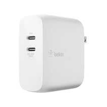 Belkin BoostCharge Dual Port USB-C 68W GaN Wall Charger - iPhone Charger Fast Charging - Type C Charger - USB-C PD Charger for Apple iPhone 15, Samsung Galaxy S23, Airpods Pro, iPad Pro, Macbook Pro