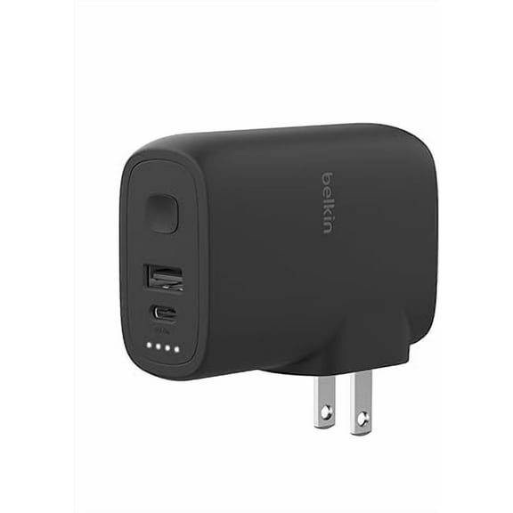 Belkin Portable Charger, Hybrid Power Bank 5K + Wall Charger 25W - 2-in-1 Portable Charger, Portable Battery Charger w/USB-C Port & USB-A Port - Travel-Friendly, Dual-Port Charging Device - Black