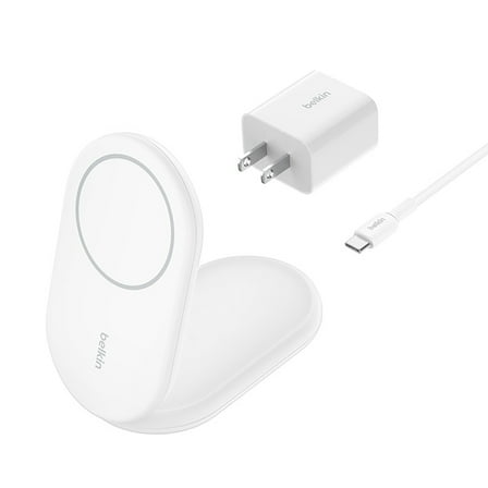 Belkin BoostCharge Magnetic Foldable Wireless Charging Stand with 15-Watt Qi2 (White), WIB007ttWH