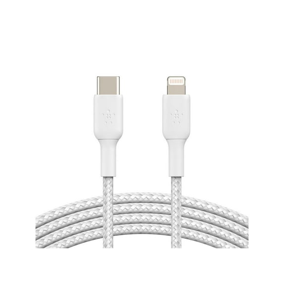 Belkin BoostCharge Nylon Braided USB C to Lightning Cable 3.3ft/1M - MFi Certified 18W Power Delivery iPhone Charger Cord - Apple Charger USB C Cable - Fast Charging for iPhone 14, iPhone 13 - White