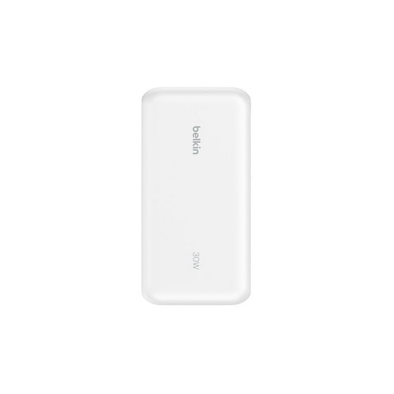 Belkin BoostCharge - Power bank - with integrated cable - 20000 mAh - 30 Watt - Fast Charge, PD - 3 output connectors (24 pin USB-C, USB Type A) - white