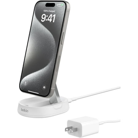 Belkin BoostCharge Pro 15W Convertible Magnetic Charging Stand, MagSafe-Compatible Fast Qi2 Charger for Apple iPhone 16, 16 Plus, 16 Pro, 16 Pro Max, 16e 15, 14 & 13, Apple Airpods Pro - White