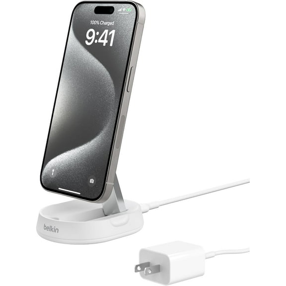 Belkin BoostCharge Pro 15W Convertible Magnetic Charging Stand, MagSafe-Compatible Fast Qi2 Charger for Apple iPhone 16, 16 Plus, 16 Pro, 16 Pro Max, 16e 15, 14 & 13, Apple Airpods Pro - White