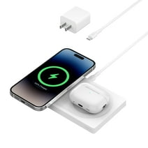 Belkin BoostCharge Pro 2-in-1 Wireless Charging Pad with MagSafe 15W, Fast Charging iPhone Charger Compatible with iPhone 15, 14, 13, and 12 Series, AirPods, and Other MagSafe Enabled Devices - White