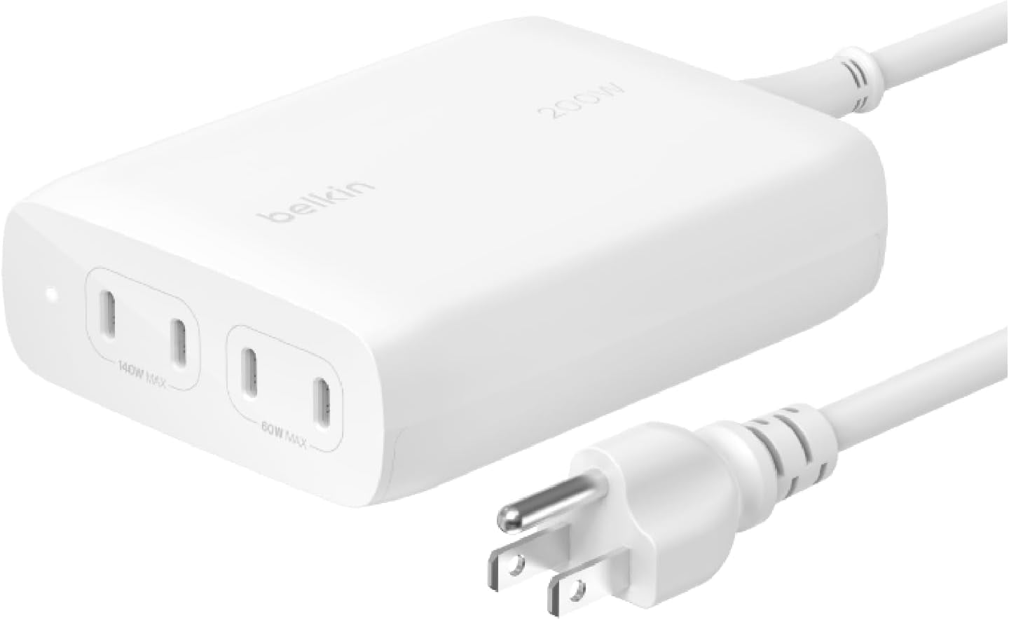 Belkin BoostCharge Pro 4-Port USB-C GaN Wall Charger, 200W Multi-Port Charger USB-C PD 3.1 Fast Charge + 5ft Power Cord - MacBook, iPhone 16, iPad, Galaxy S25, Google Pixel, Nintendo Switch 2 & More