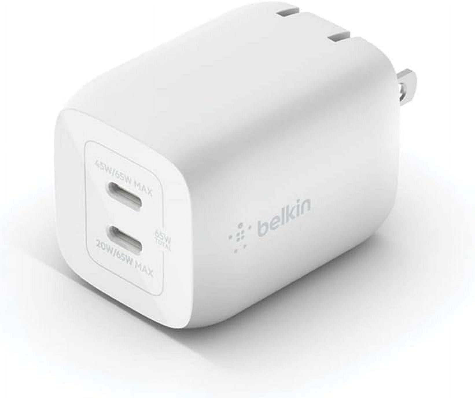 Belkin 65W Dual USB-C Wall Charger, Fast Charging Power Delivery 3.0 w/ GaN Technology for iPhone 16, 15, 14, 13, Pro, Pro Max, iPad, MacBook, Galaxy S25 Ultra, Nintendo Switch 2 & More - White