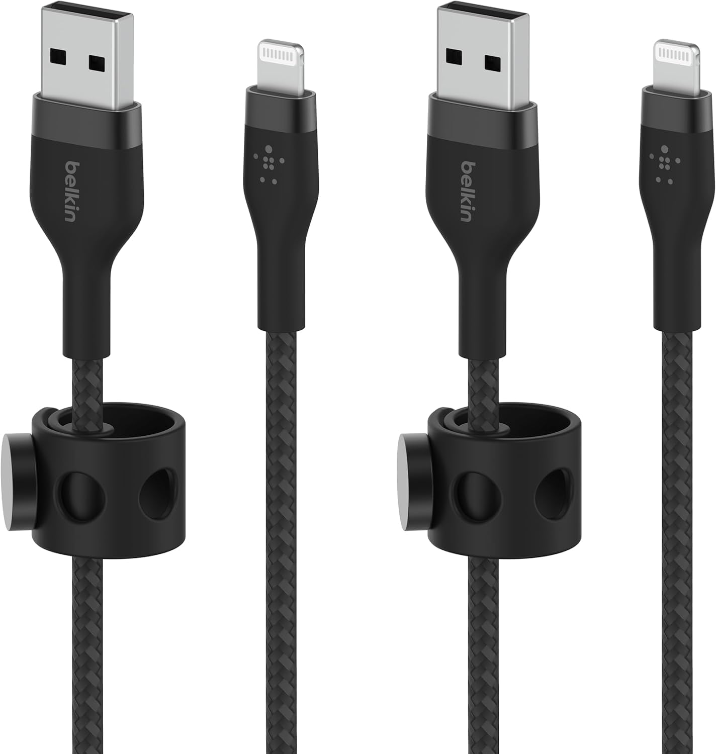 Belkin BoostCharge Pro Flex Braided USB Type A to Lightning Cable (1M/3.3FT), MFi Certified Charging Cable for iPhone 13, 12, 11, Pro, Max, Mini, SE, iPad and More, 2-Pack, Black