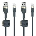 thumbnail image 1 of Belkin BoostCharge Pro Flex Braided USB Type A to Lightning Cable 2M/6.6FT, MFi Certified Charging Cable for iPhone 13, 12, 11, Pro, Max, Mini, SE, iPad and More, 2-Pack, Blue, 1 of 6