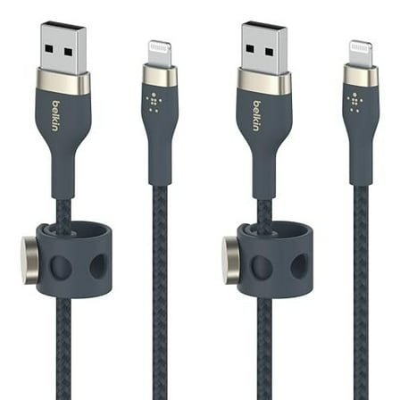 Belkin BoostCharge Pro Flex Braided USB Type A to Lightning Cable 2M/6.6FT, MFi Certified Charging Cable for iPhone 13, 12, 11, Pro, Max, Mini, SE, iPad and More, 2-Pack, Blue