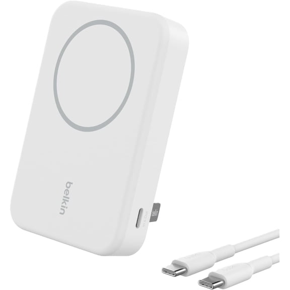 Belkin BoostCharge Pro Wireless Power Bank 10K w/ Qi2, MagSafe Compatible + Built-in Pop-up Kickstand - Compatible w/iPhone 16, 16 Plus, 16 Pro, 16 Pro Max, iPhone 15, iPhone 14, and More - White