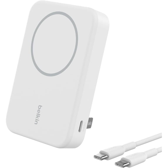 Belkin BoostCharge Pro Wireless Power Bank 10K w/ Qi2, MagSafe Compatible + Built-in Pop-up Kickstand - Compatible w/iPhone 16, 16 Plus, 16 Pro, 16 Pro Max, iPhone 15, iPhone 14, and More - White