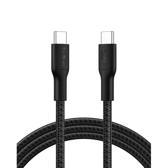 Belkin BoostCharge USB-C to USB-C Cable 240W 2.0 6.6ft/2M Braided Fast Charging Cable USB-C Power Cable Laptop & Phone Charger Black