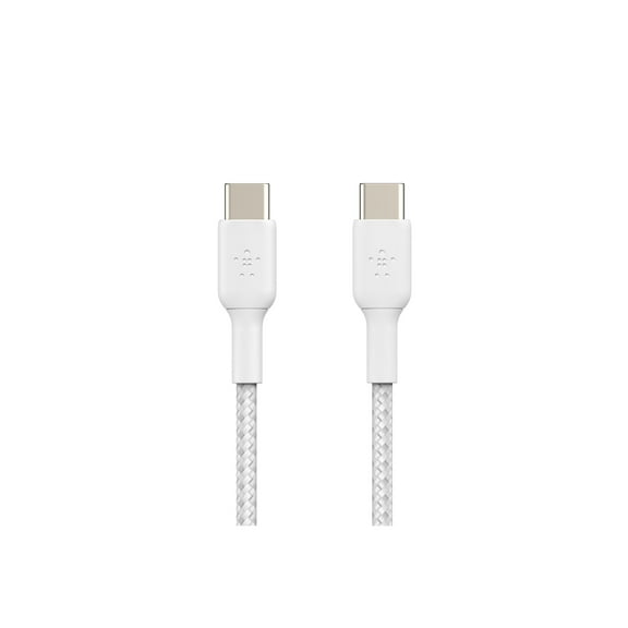 Belkin BoostCharge Braided USB-C to USB-C Cable (2M/6.6ft) for iPhone 16, iPhone 16 Pro, iPhone 16 Pro Max, Galaxy S25, S24, Note, Pixel 9, iPad Pro, Nintendo Switch 2 & More - White (2-Pack)