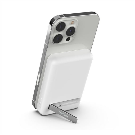 Belkin BoostCharge Wireless Power Bank 5K w/MagSafe Compatible 7.5W Charging, Built-in Pop-up Kickstand - Compatible w/iPhone 16, 16 Plus, 16 Pro, 16 Pro Max, iPhone 15, AirPods, and More - White