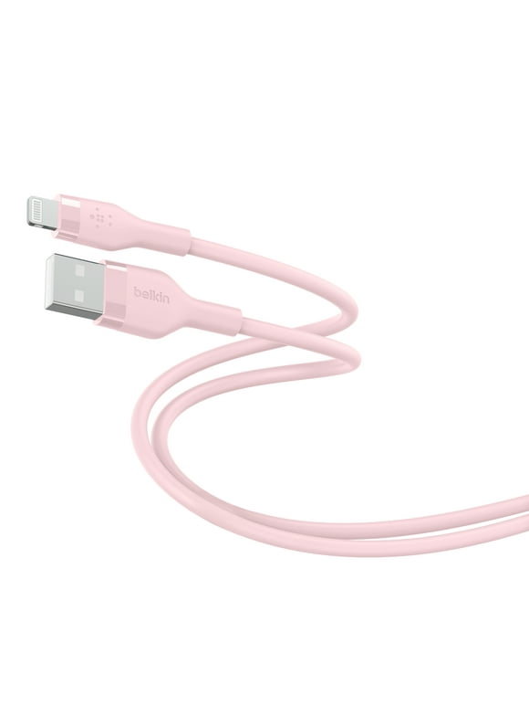 Belkin Boostcharge Flex Silicone USBA to Lightning Cable, Compatible with Apple Phones, Pink, 5 feet