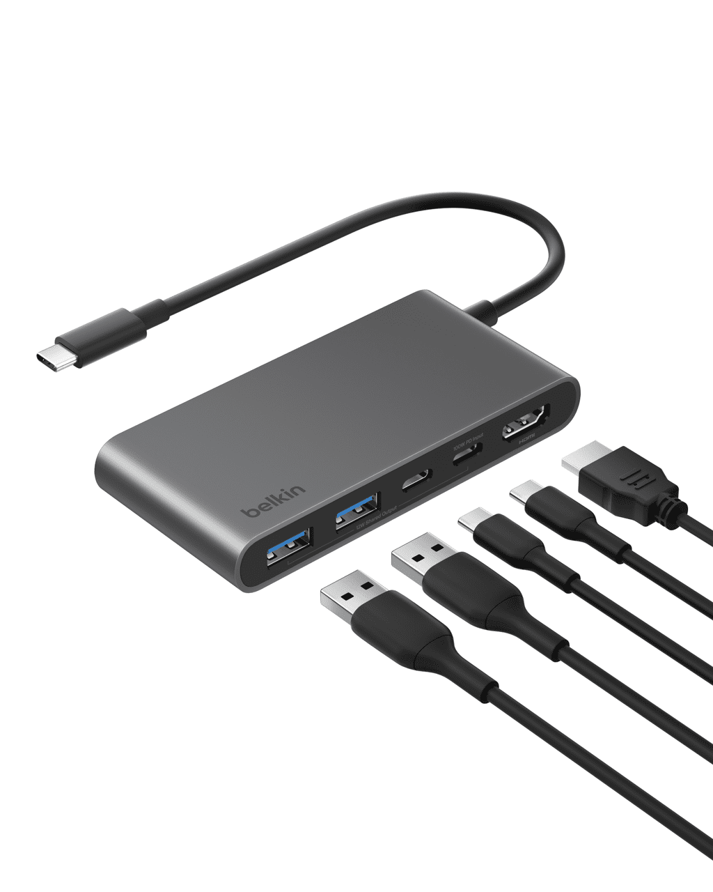 Belkin USB C Hub, 5-Port Hub w/ 4K HDMI Display @ 60Hz, 100W Power Delivery, Fast Data Transfer 5Gbps, USB C Multiport Adapter for MacBook, iPad Pro, Chromebook, & More - Upgraded HDMI 2.0