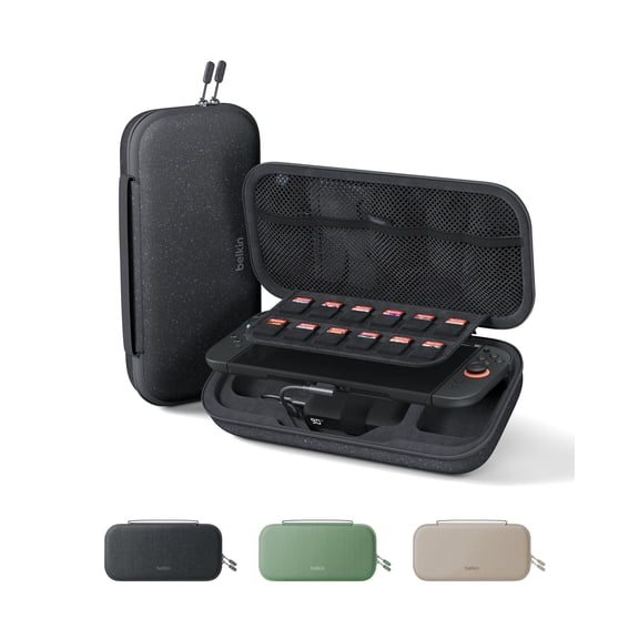 Belkin Charger Case for Nintendo Switch 2 with 10,000mAh Power Bank, LCD Display, 30W Fast Charging, AirTag & Game Holder – Travel Essential – Charcoal