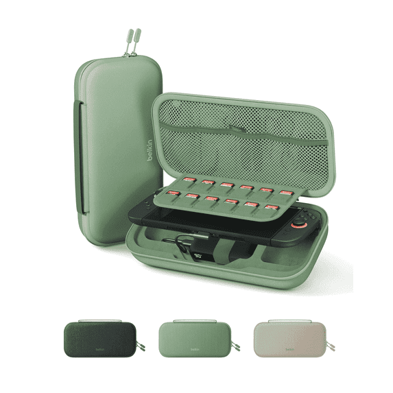 Belkin Charger Case for Nintendo Switch 2 w/ 10,000mAh Power Bank, LCD Display, 30W Fast Charging, AirTag & Game Holder – Travel Essential – Sage