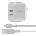 thumbnail image 1 of Belkin Dual USB Charger 24W + Micro-USB Cable (Dual USB Wall Charger for Smartphones, Tablets, Wireless Headphones, Power Banks, Portable Speakers, More), Silver, 1 of 6