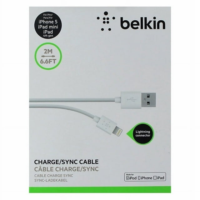Belkin ( F8J023BT2M - WHT) 6.6Ft Charge/Sync Cable for iPhones - White
