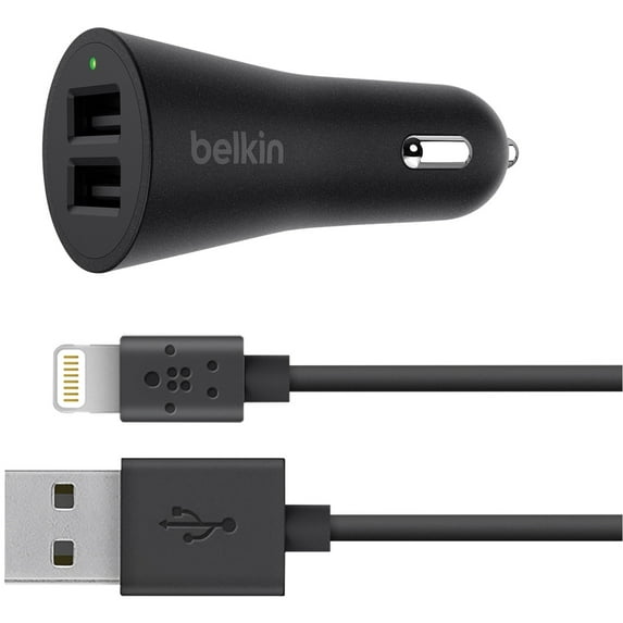 Belkin F8J221bt04-BLK BOOST?UP 2-Port Car Charger with MIXIT? 4ft USB-A to Lightning Cable