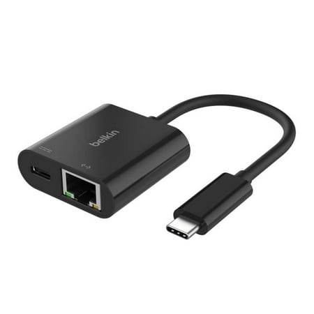 Belkin - USB C To Ethernet + Charge Adapter - Gigabit Ethernet Port for USB C Devices - Black