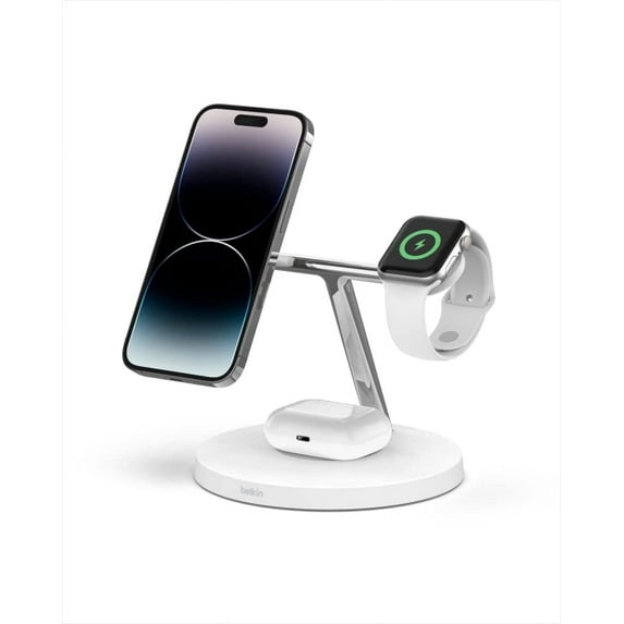 Belkin MagSafe 3-in-1 Wireless Charging Stand (Older 2021 Release) for Apple Watch, iPhone Series, AirPods - White