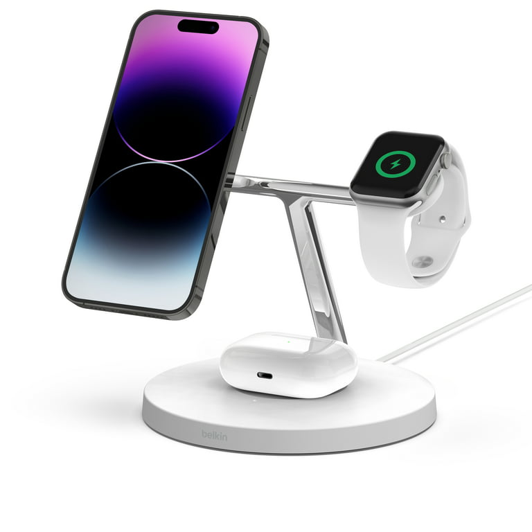 Belkin MagSafe 3-in-1 Wireless Charging Pad - Fast Wireless Charging for  Apple Watch, iPhone 15, 14, 13 & 12 Series, & AirPods - Charging Station  for