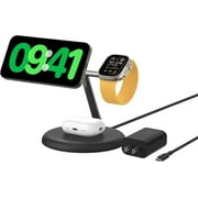 Belkin MagSafe Charger Compatible 3-in-1 Wireless Charging Stand 15W - Qi2-Certified Wireless Charger, Fast Charging iPhone Charger for iPhone 16, AirPods, Apple Watch, & More (PSU Included) - Black
