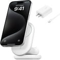thumbnail image 1 of Open Box Belkin MagSafe-Compatible iPhone Charger, 2-in-1 Magnetic Foldable Charger 15W - Qi2-Certified Wireless Charger for Apple iPhone 16, iPhone 15 w/Non-Slip Base, PSU Included - White, 1 of 8