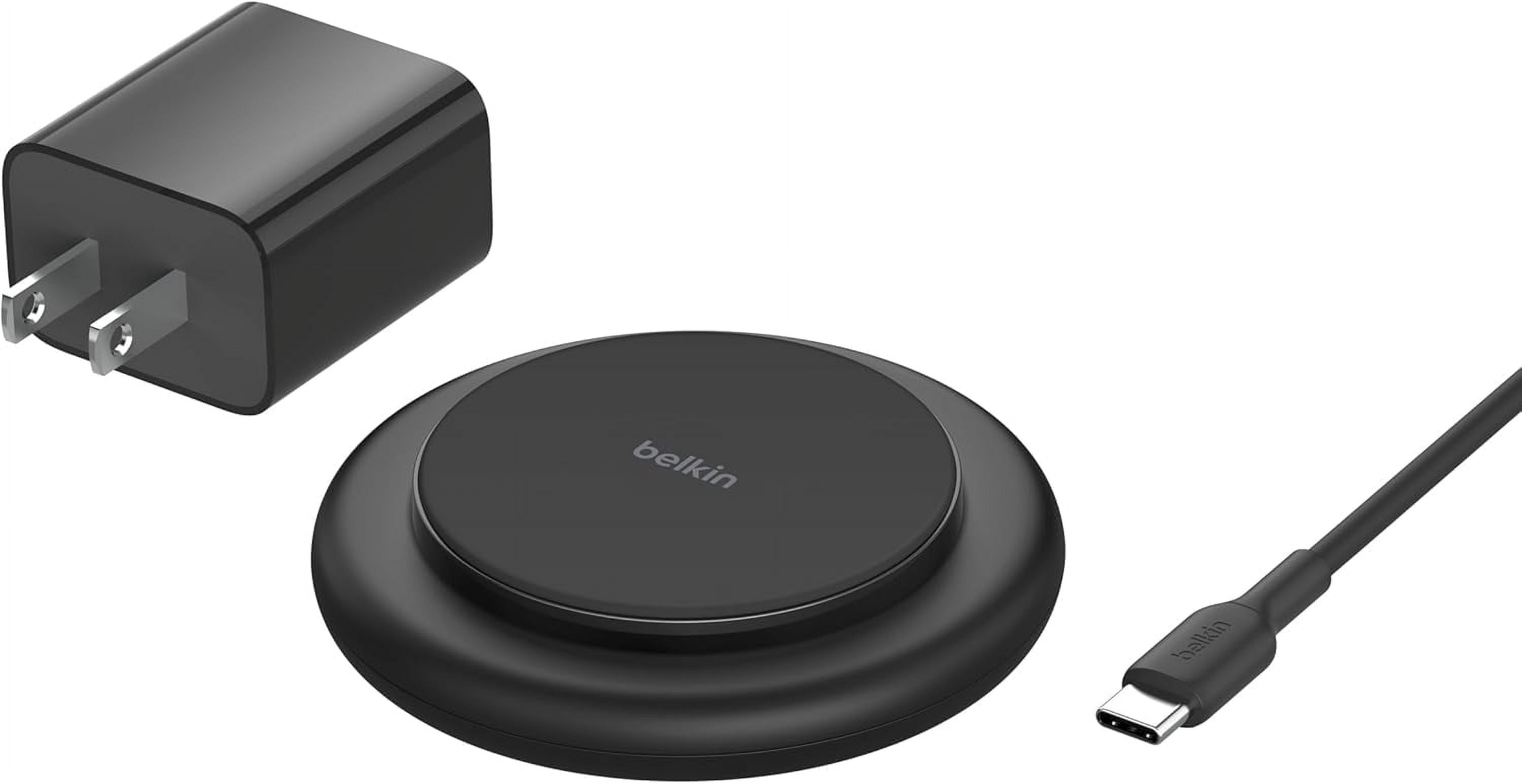 Belkin Magnetic Wireless Charging Pad 15W - MagSafe-Compatible Qi2-Certified Wireless iPhone Charger for Apple iPhone 16, 16e, 15, 14 Series, AirPods w/Non-Slip Base, Power Supply Included - Black