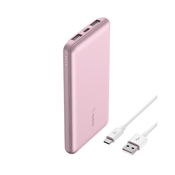 Belkin Portable Charger, USB-C Power Bank 10,000mAh w/ 1xUSB-C and 2xUSB-A Ports, 15Watt w/ Type-C to Type-A Cable for iPhone 16, 16e, Samsung Galaxy S25, Nintendo Switch 2 & More - Pink