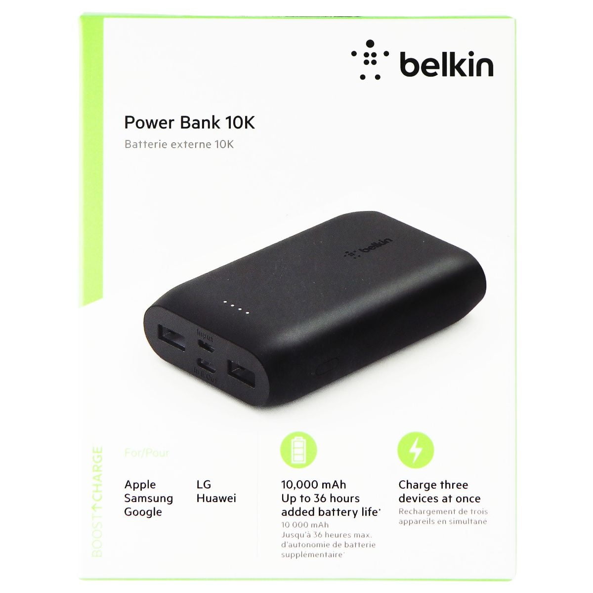 Belkin Portable Power Bank Charger 10K with USB-C and Dual USB Ports - Black